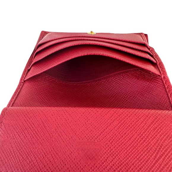 Authentic PRADA Red Saffiano Leather Trifold Wallet with Box & Cards - Picture 10 of 15